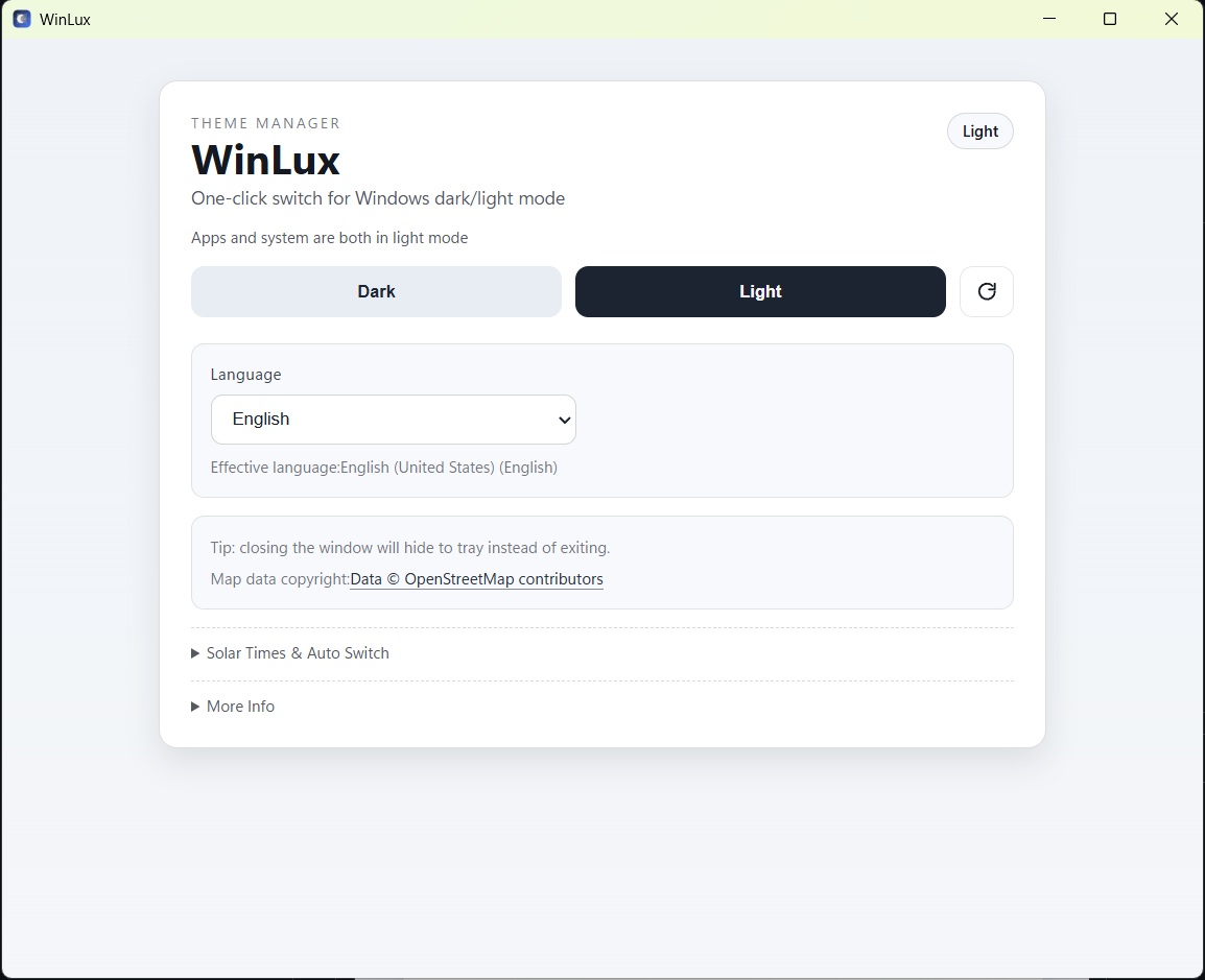 WinLux application window