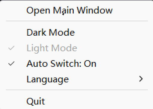 WinLux system tray menu
